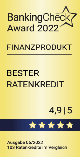 Illustration BankingCheck Award 2022 mit dem Prädikat Bester Ratenkredit.