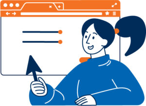 Illustration einer Frau vor einer Bildschirmansicht